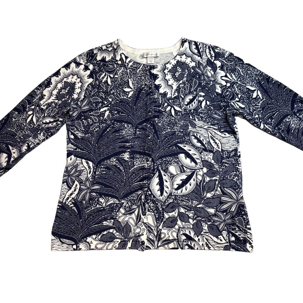 Christopher & Banks 3/4 Sleeve Blue Paisley Button Up Cardigan Size Large